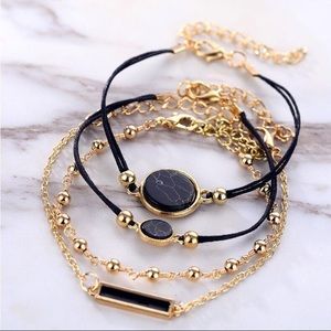 🎉 New Black Marble & Gold Bracelet Set of 4